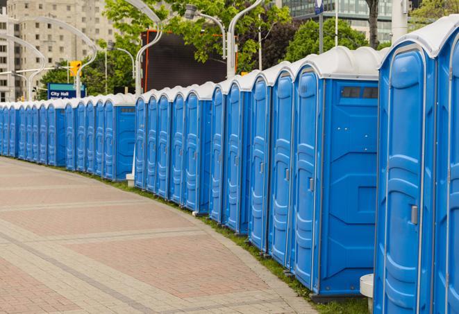 Seasonal porta potty units set up at a Belleville, Illinois venue